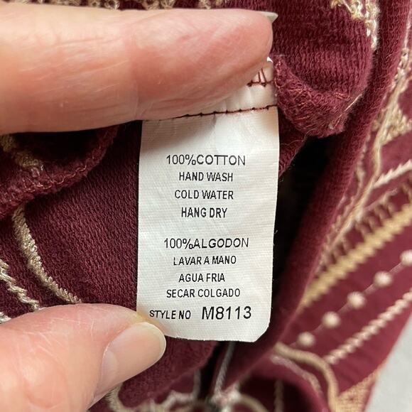 Monoreno Boho Embroidered Hoodie Jacket Womens L Burgundy Aztec Zip 2 Styles - Picture 4 of 6